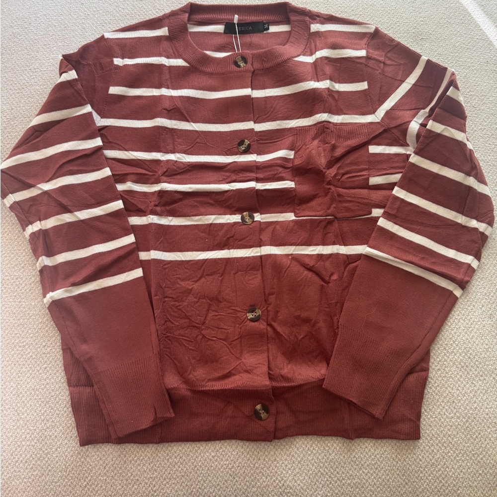 Zesica Terracotta Striped Knit Cardigan